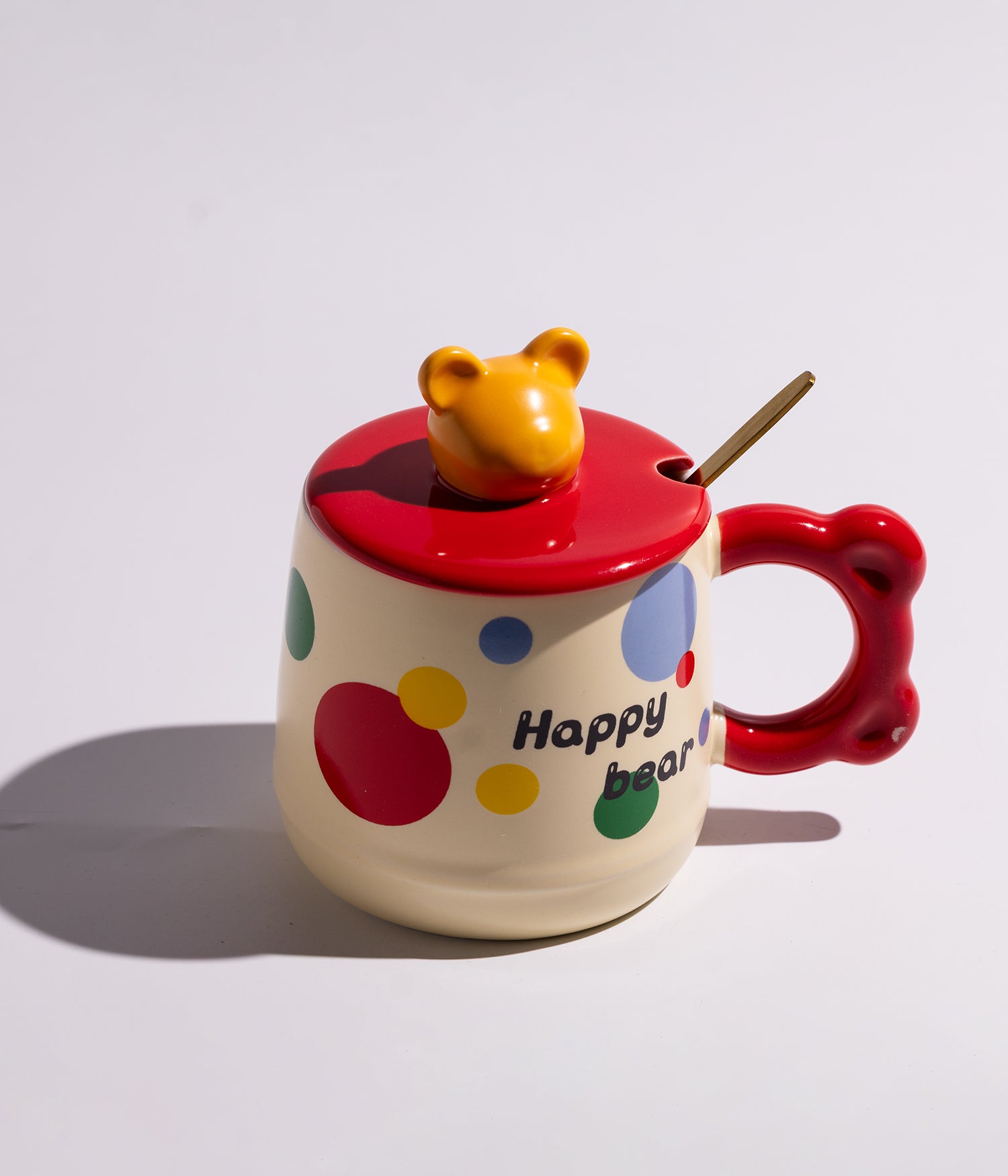 كوب سيراميك بتصاميم دببة مع غطاء بمجسم دب وملعقة