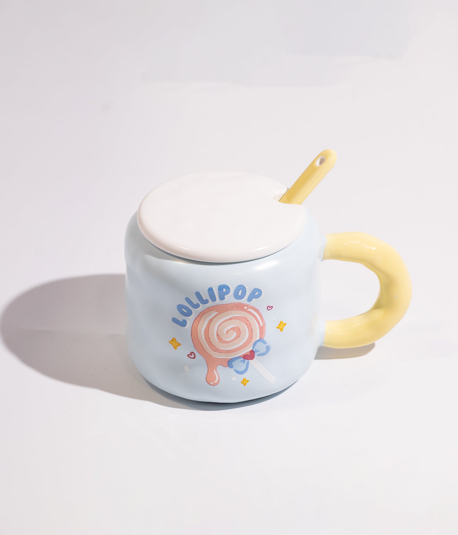 كوب سيراميك بتصميم لولي بوب مع غطاء وملعقة