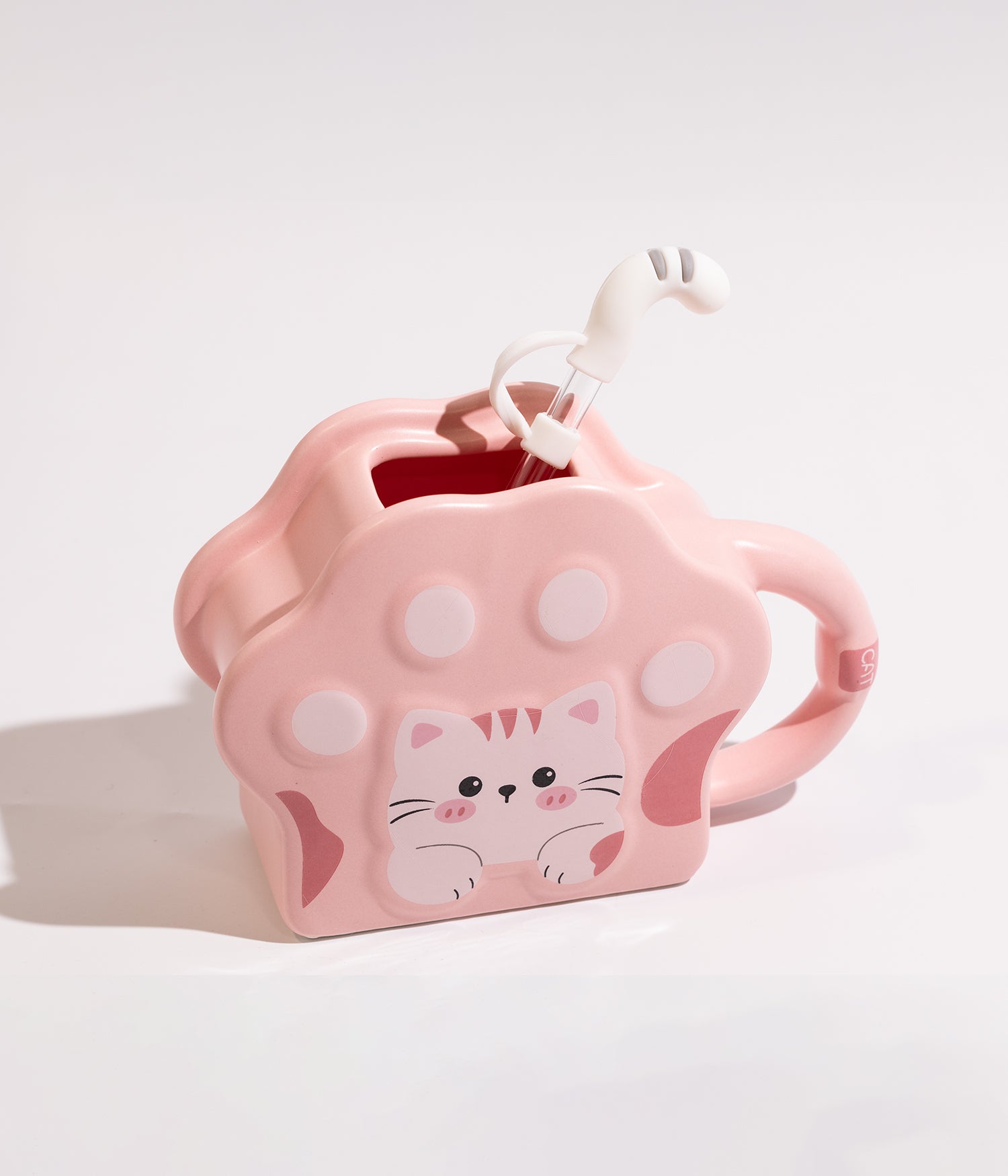 كوب سيراميك بتصميم حيوانات اليفة مرحة مع غطاء ومزاز