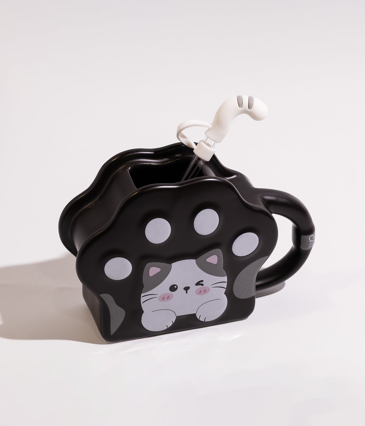 كوب سيراميك بتصميم حيوانات اليفة مرحة مع غطاء ومزاز