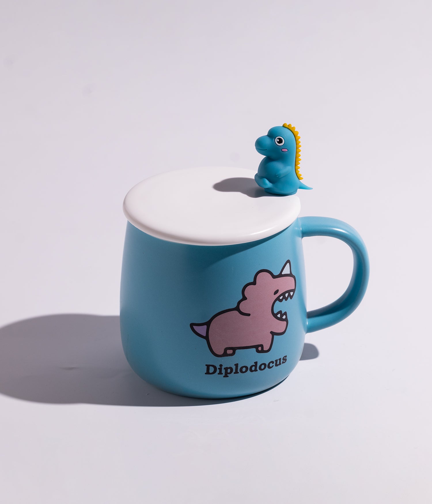 كوب سيراميك بتصميم ديناصورات وبغطاء وملعقة