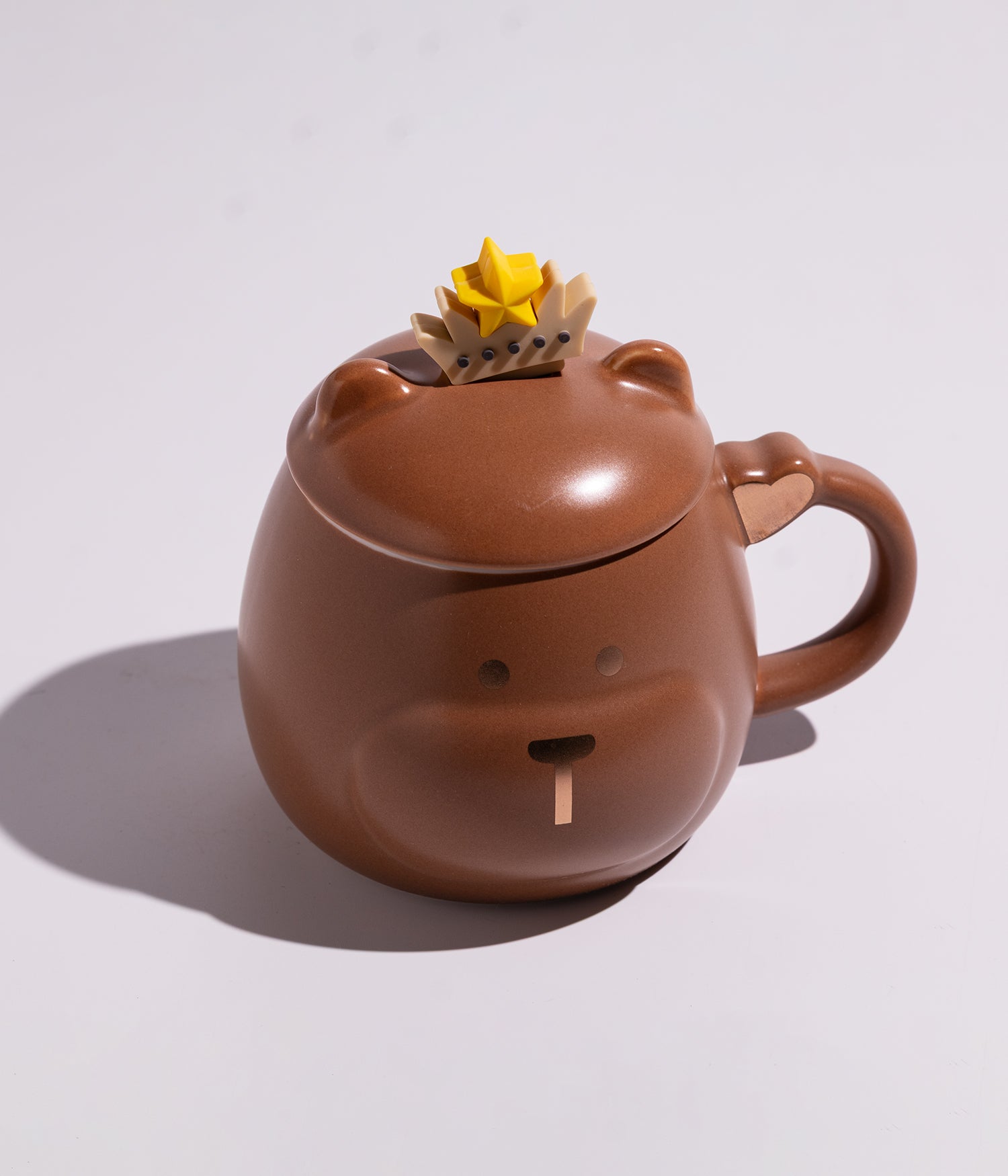 كوب سيراميك بتصميم وجه الدب بغطاء وملعقة على شكل تاج