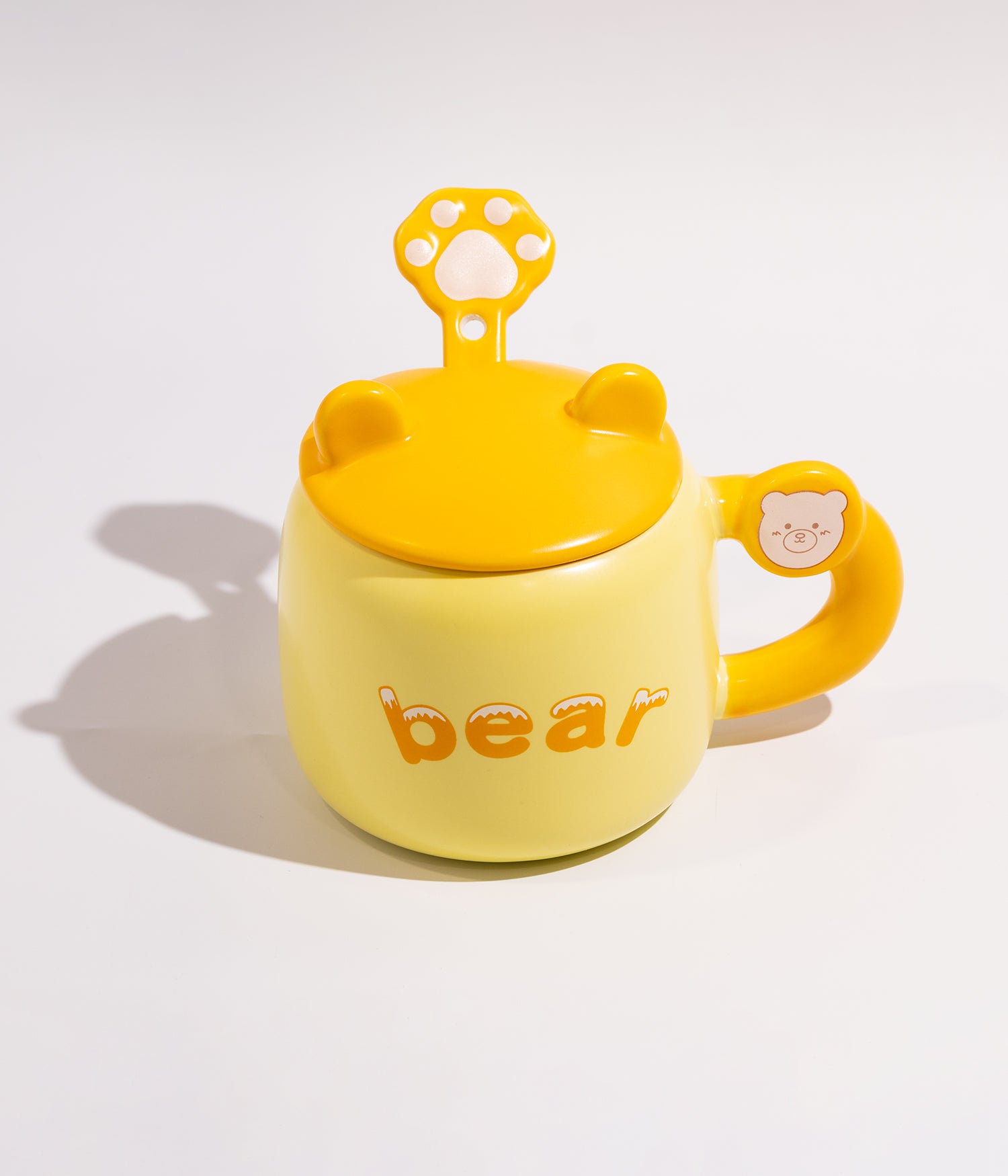 كوب قهوة سيراميك بعبارة دب مع غطاء وملعقة