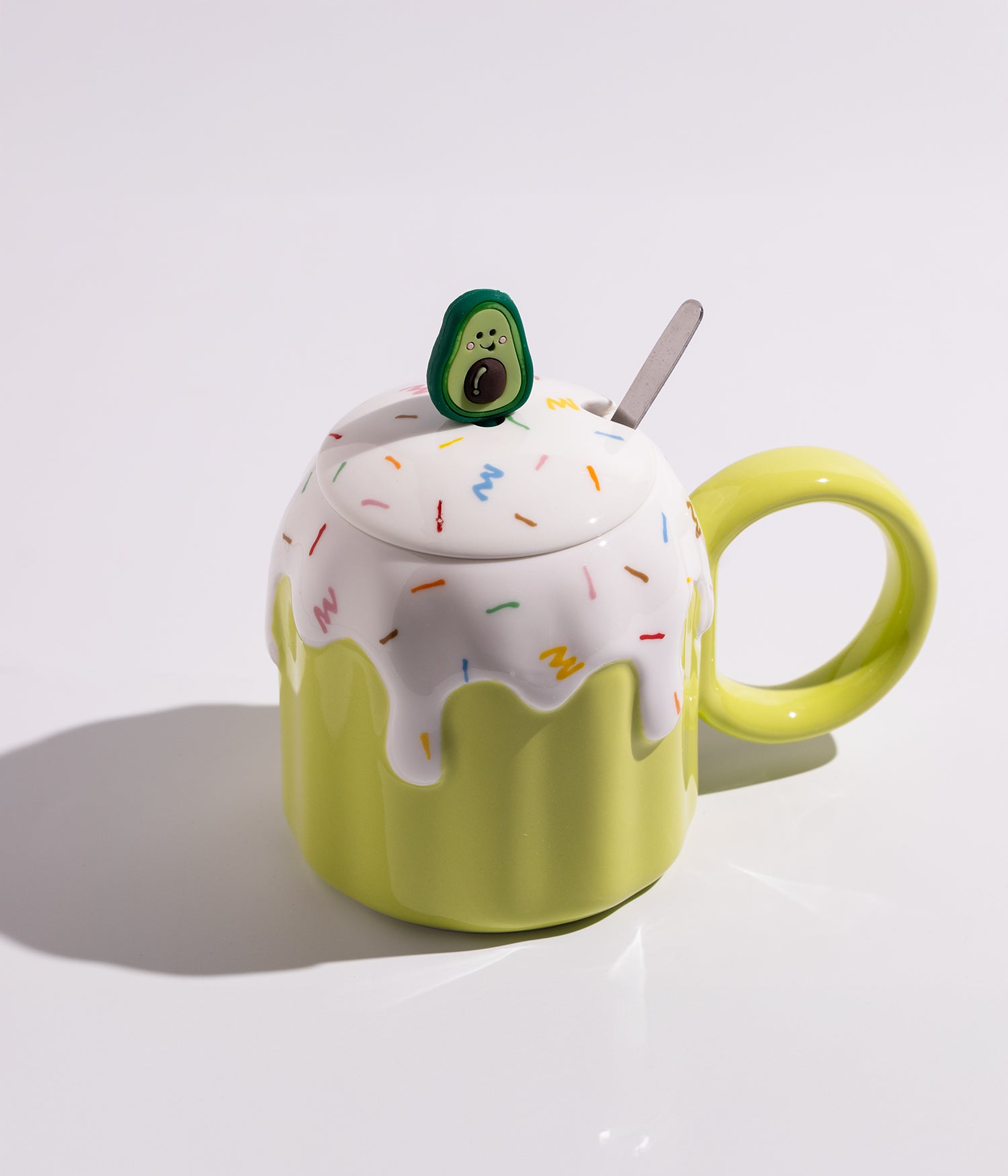 كوب سيراميك بتصميم آيس كريم مع غطاء وملعقة لون أخضر