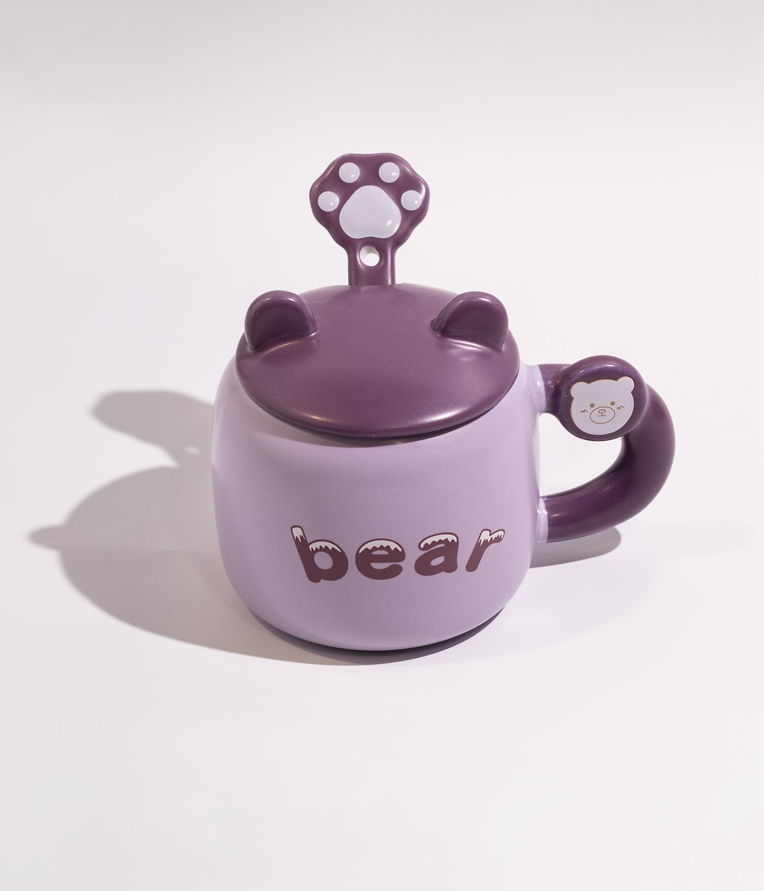 كوب قهوة سيراميك بعبارة دب مع غطاء وملعقة