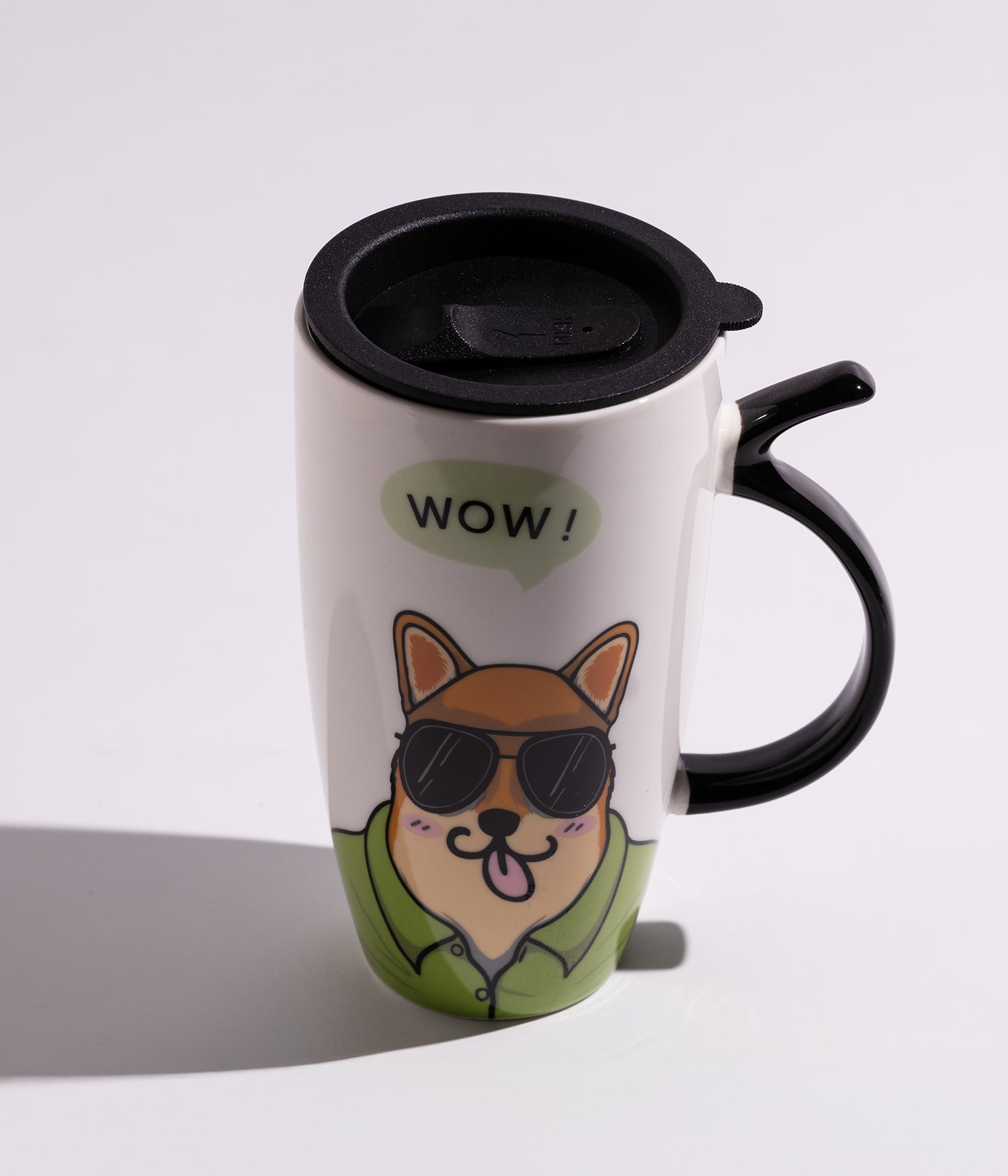 كوب سيراميكي مزخرف بتصميم حيوانات أليفة، يحتوي على غطاء محكم الإغلاق، مناسب للاستخدام اليومي