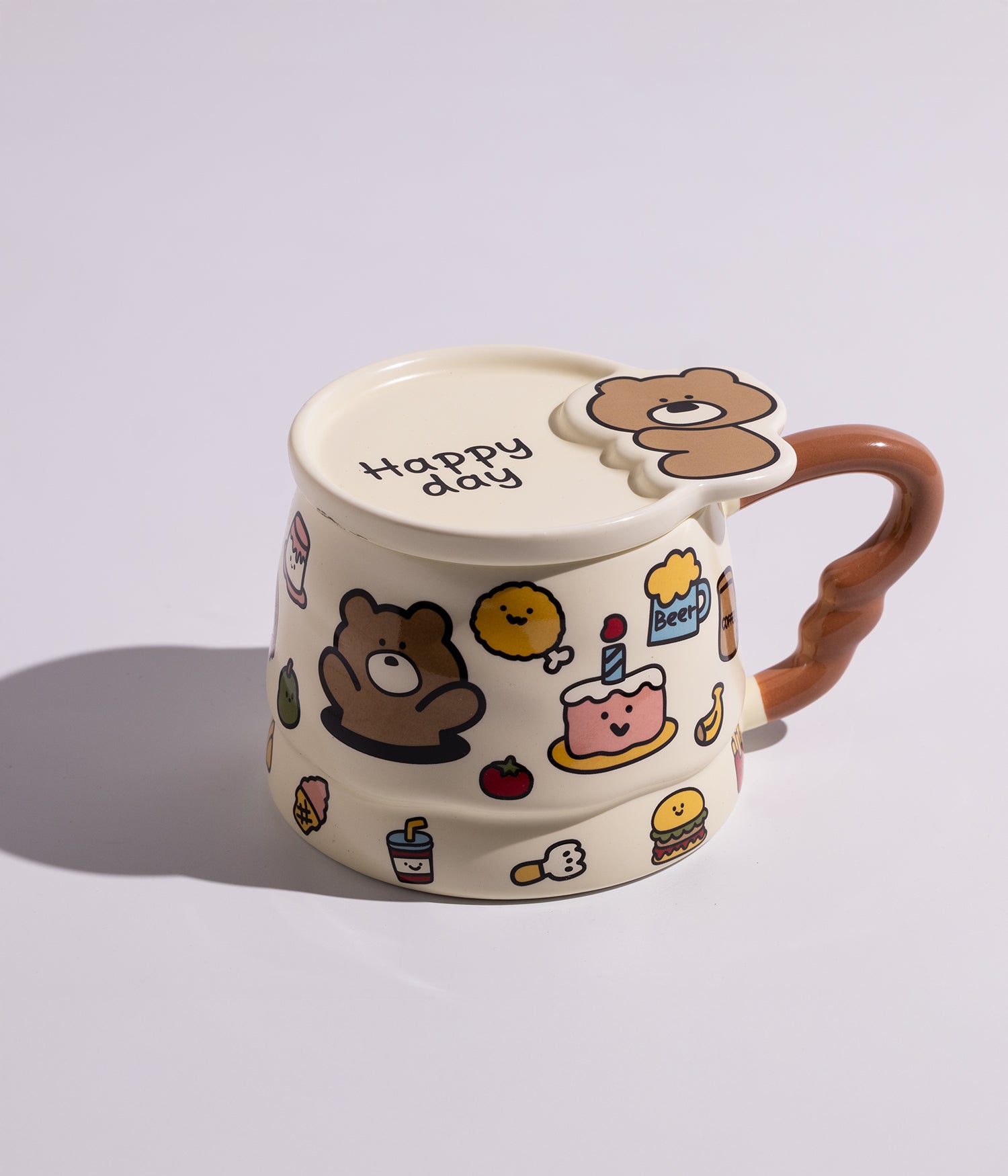 كوب سيراميك بتصميم حيوانات الغابة مع غطاء