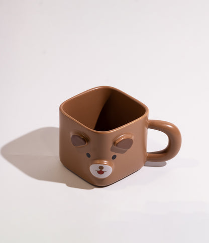 كوب قهوة سيراميك بتصميم دب وثعلب مع غطاء لحفظ الحرارة