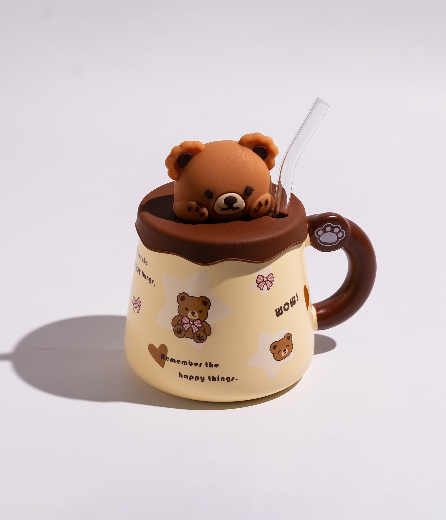 كوب سيراميك بتصاميم دببة مع غطاء ومزاز