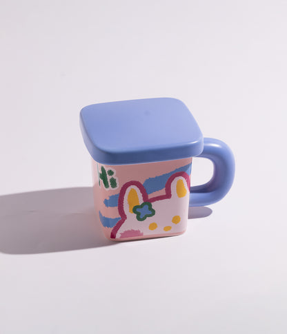 كوب سيراميك بتصميم حيوانات مرحة مع غطاء لحفظ المشروبات