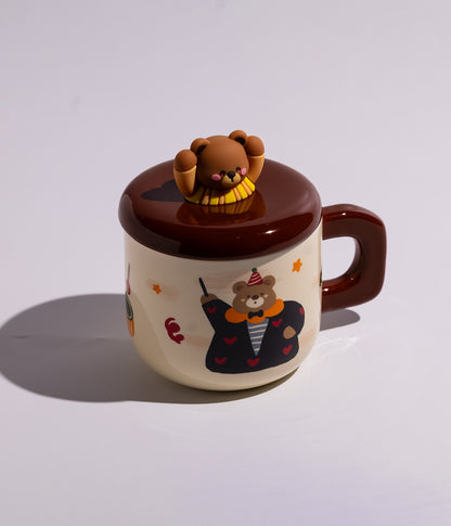 كوب سيراميك بتصاميم دببة مع غطاء بمجسم دب