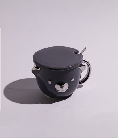 كوب سيراميك بتصميم وجه الدب مع غطاء وملعقة