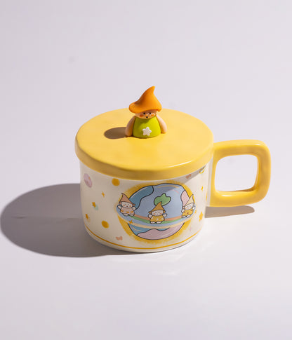 كوب سيراميك بتصميم فتاة النجوم مع غطاء لحفظ الحرارة