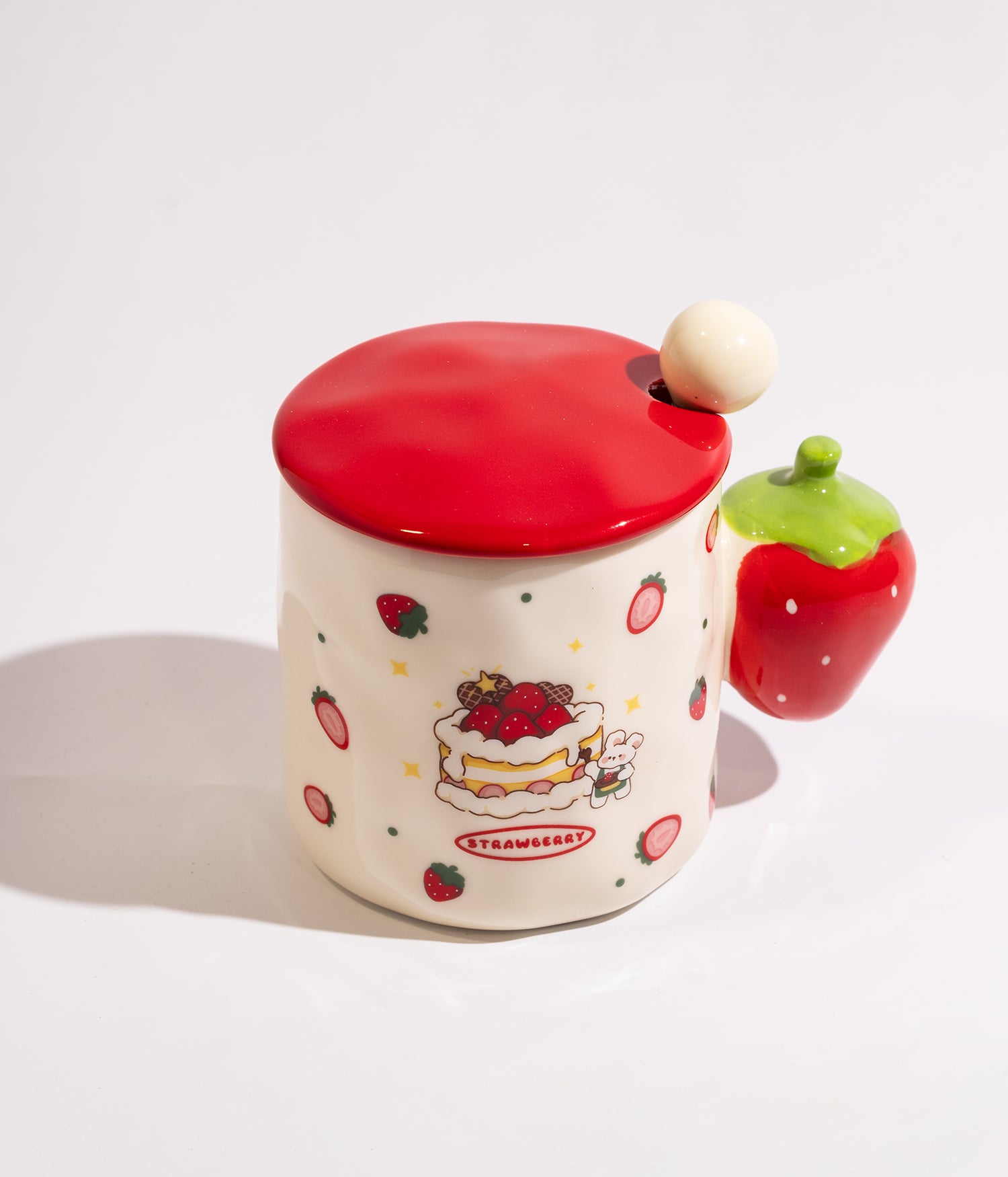 كوب سيراميك بتصميم مقبض على شكل فواكه مع غطاء وملعقة