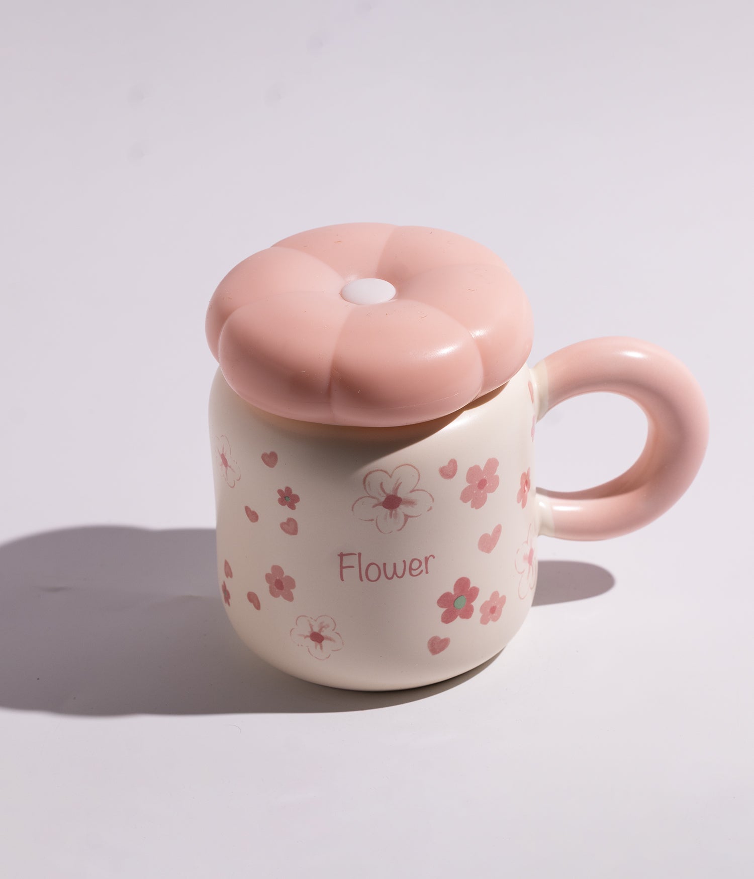 كوب سيراميك بتصميم ورود ملونة مع غطاء لحفظ المشروبات