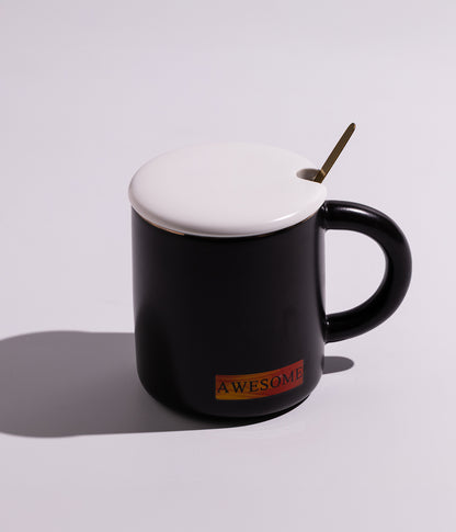 كوب سيراميك بتصميم كلمات تحفيزية مع غطاء وملعقة