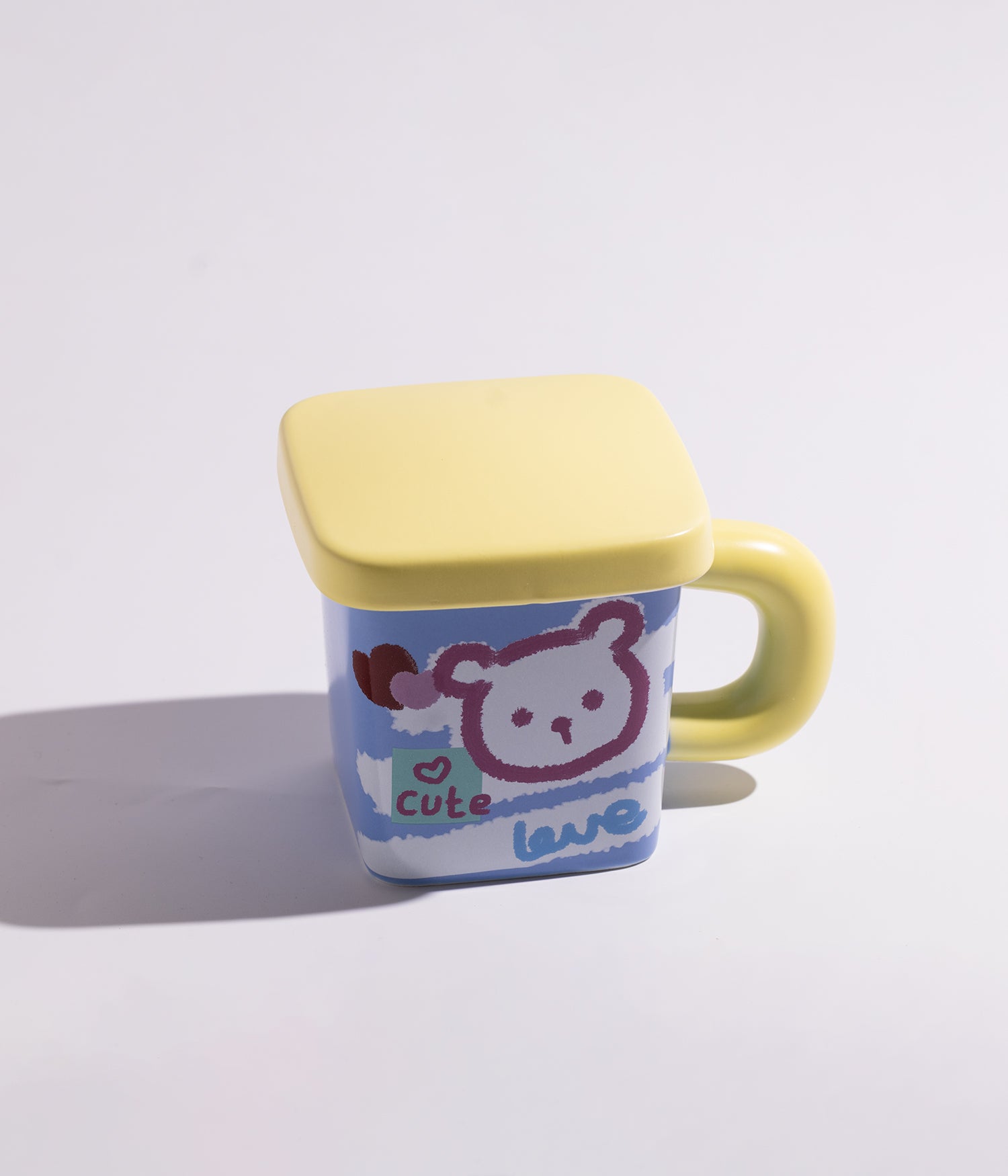 كوب سيراميك بتصميم حيوانات مرحة مع غطاء لحفظ المشروبات