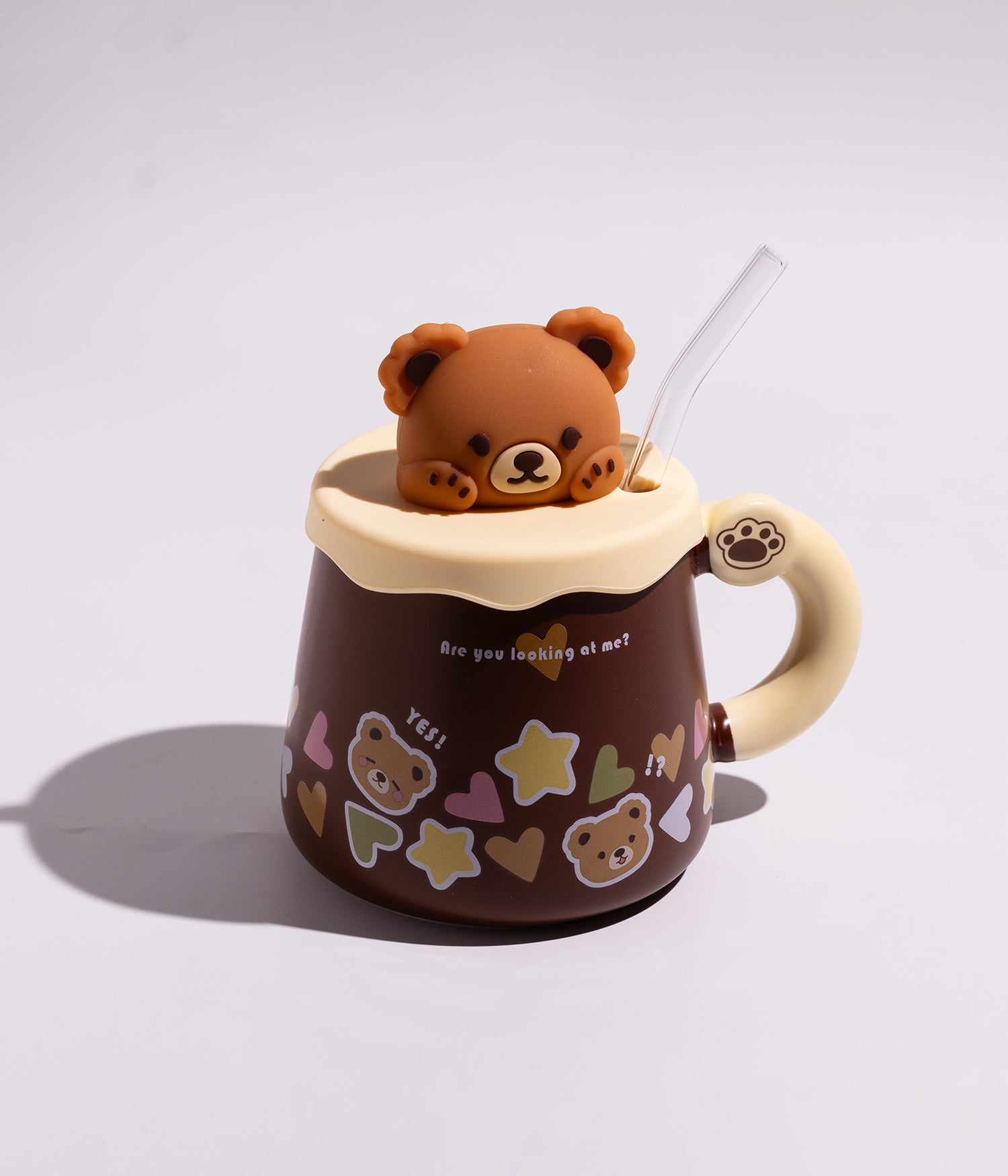 كوب سيراميك بتصاميم دببة مع غطاء ومزاز