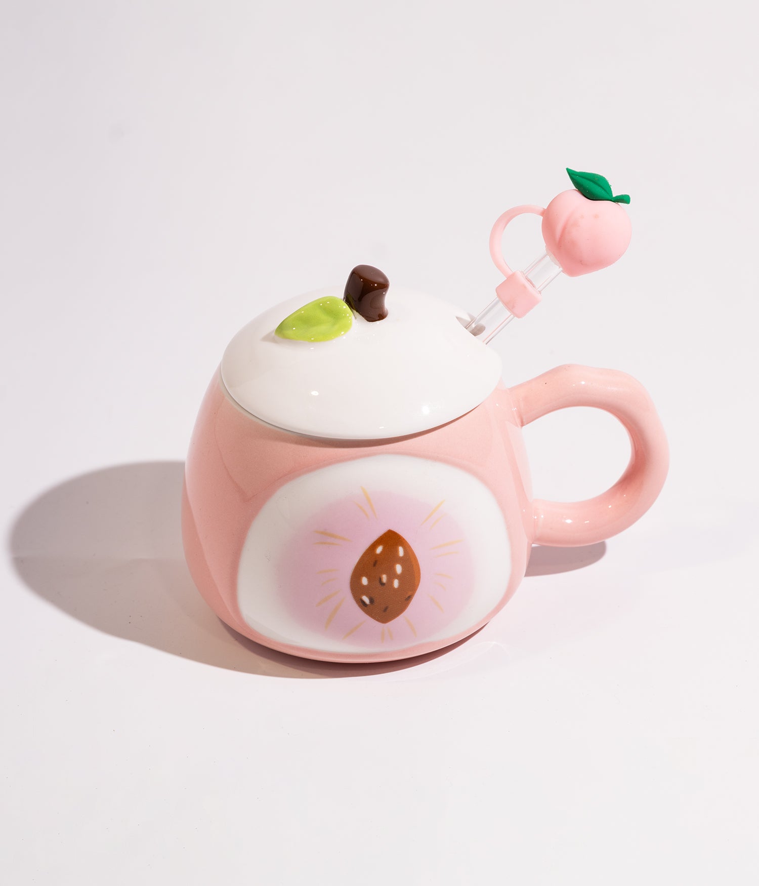 كوب قهوة سيراميك بتصميم فواكه مع غطاء ومزاز