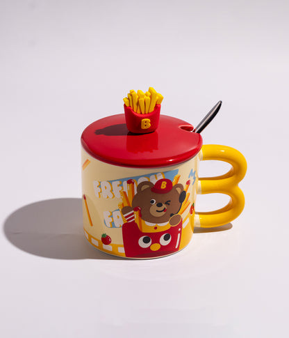 كوب سيراميك برسوم دباديب مزوّد بغطاء بمجسم بطاطا وملعقة