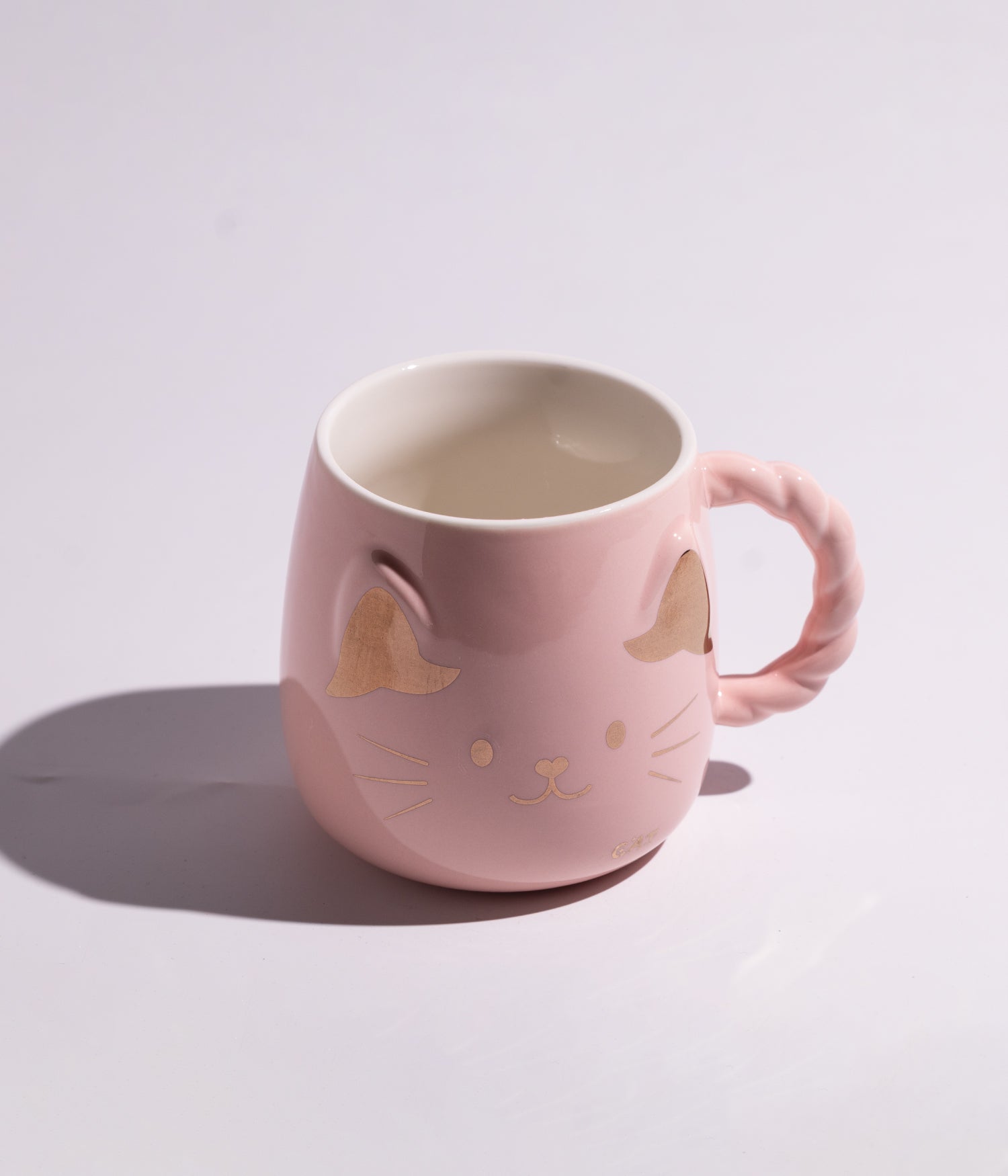 كوب سيراميك بتصميم وجه القطة الذهبي مع غطاء وملعقة