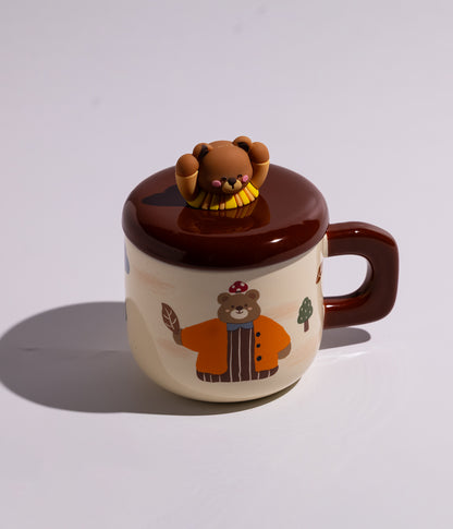 كوب سيراميك بتصاميم دببة مع غطاء بمجسم دب