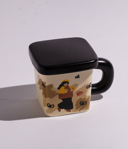 كوب سيراميك بتصميم شخصيات مرحة مع غطاء