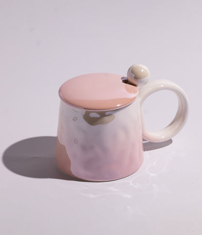 كوب قهوة سيراميك بتدرج لوني مع غطاء وملعقة