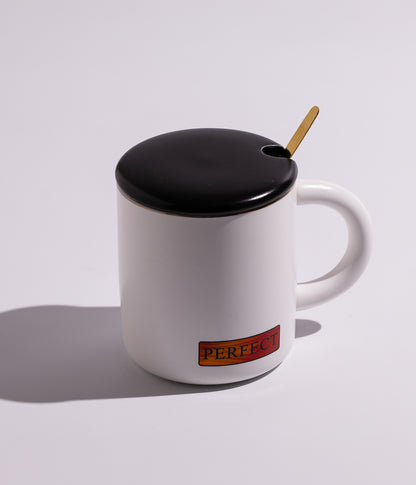 كوب سيراميك بتصميم كلمات تحفيزية مع غطاء وملعقة