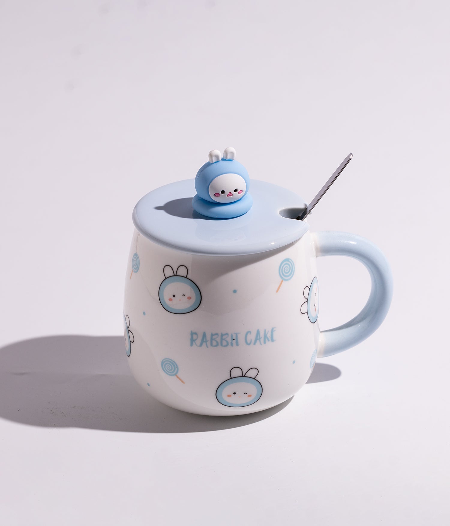 كوب سيراميك بتصميم مجسم أرنب على الغطاء مع ملعقة
