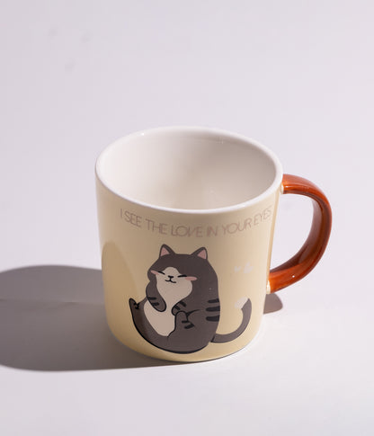 كوب سيراميك بتصميم القطة المرحة مع اغطاء بأذنين وملعقة