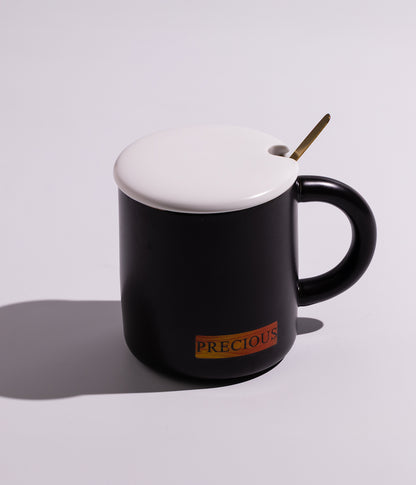 كوب سيراميك بتصميم كلمات تحفيزية مع غطاء وملعقة