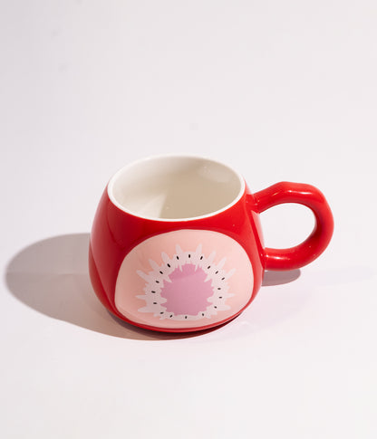 كوب قهوة سيراميك بتصميم فواكه مع غطاء ومزاز