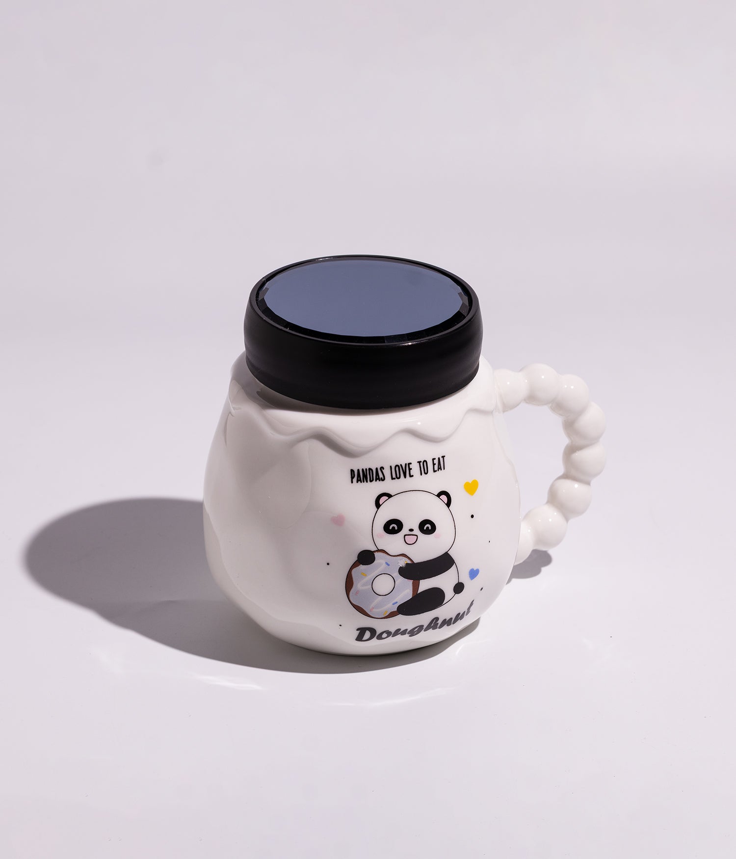 كوب سيراميك برسومات دونات وباندا مع غطاء محكم الاغلاق