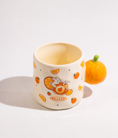 كوب سيراميك بتصميم مقبض على شكل فواكه مع غطاء وملعقة