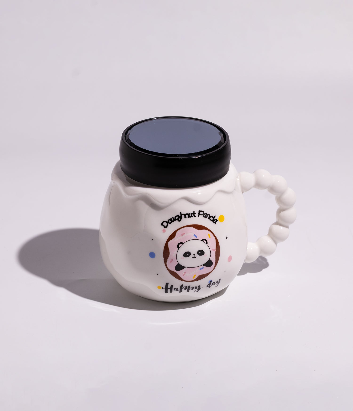كوب سيراميك برسومات دونات وباندا مع غطاء محكم الاغلاق