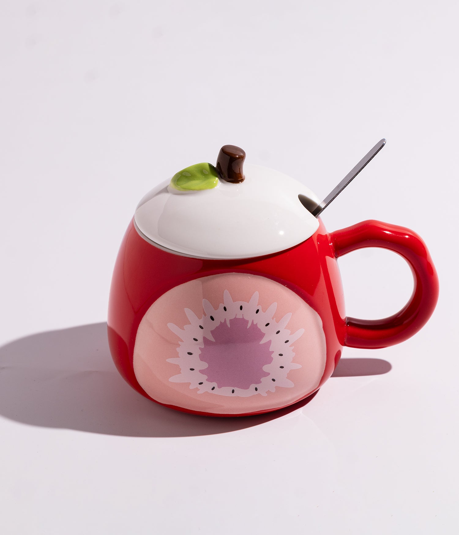 كوب سيراميك بتصميم فواكه مع غطاء وملعقة