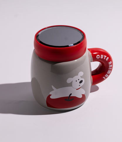 كوب سيراميك بتصميم كلب لطيف مع غطاء محكم الاغلاق لحفظ المشروبات