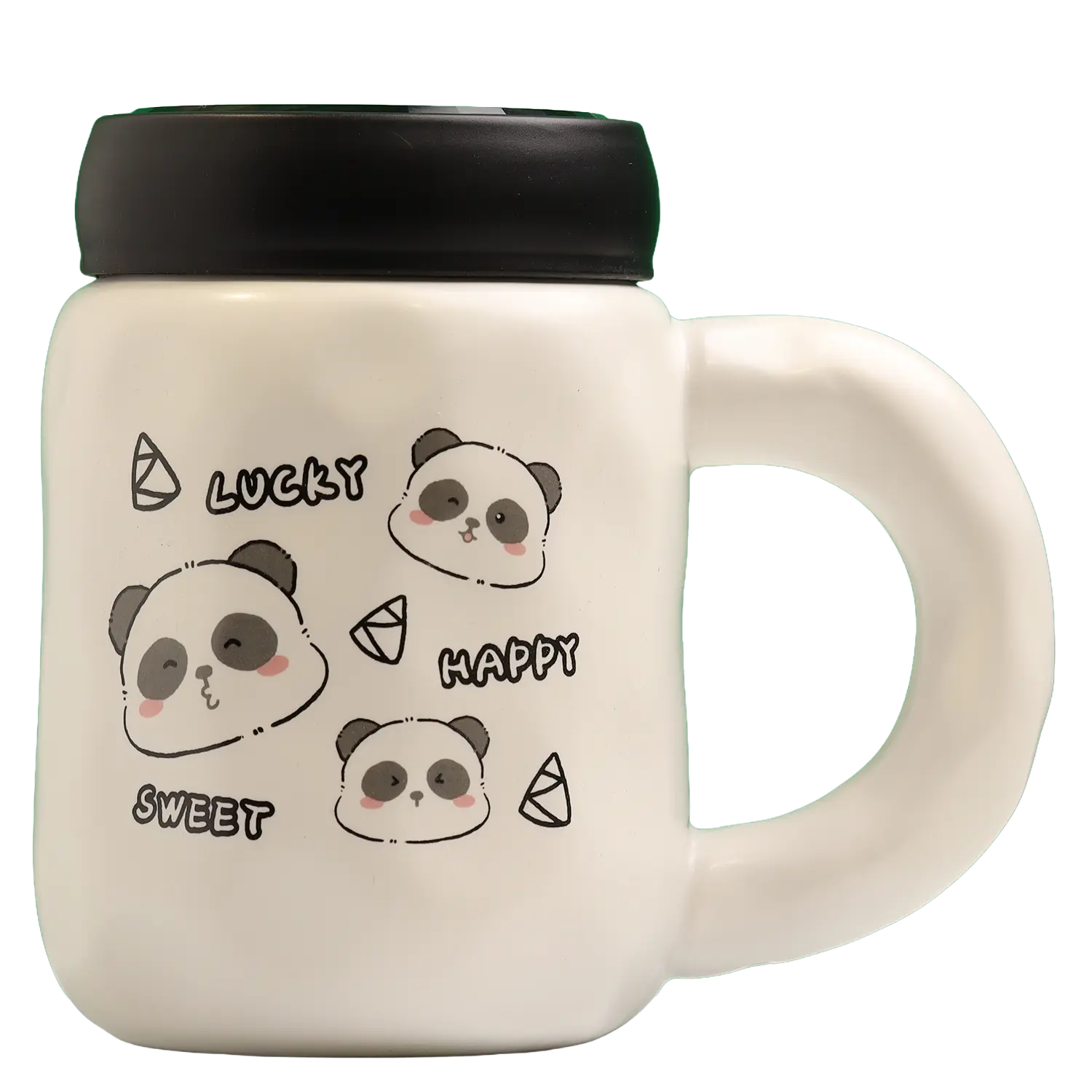 Lucky Panda Design Ceramic Mug with Lid for Drinking