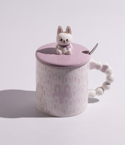 كوب سيراميك بتصميم مجسم أرنب على الغطاء مع ملعقة