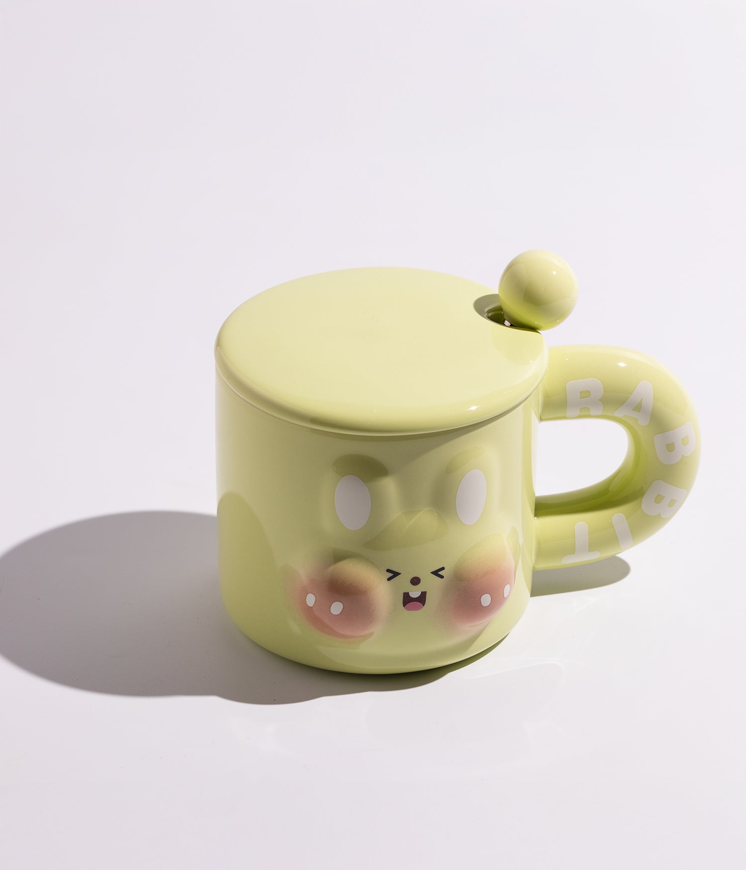 كوب سيراميك بتصميم وجه أرنب مع غطاء وملعقة