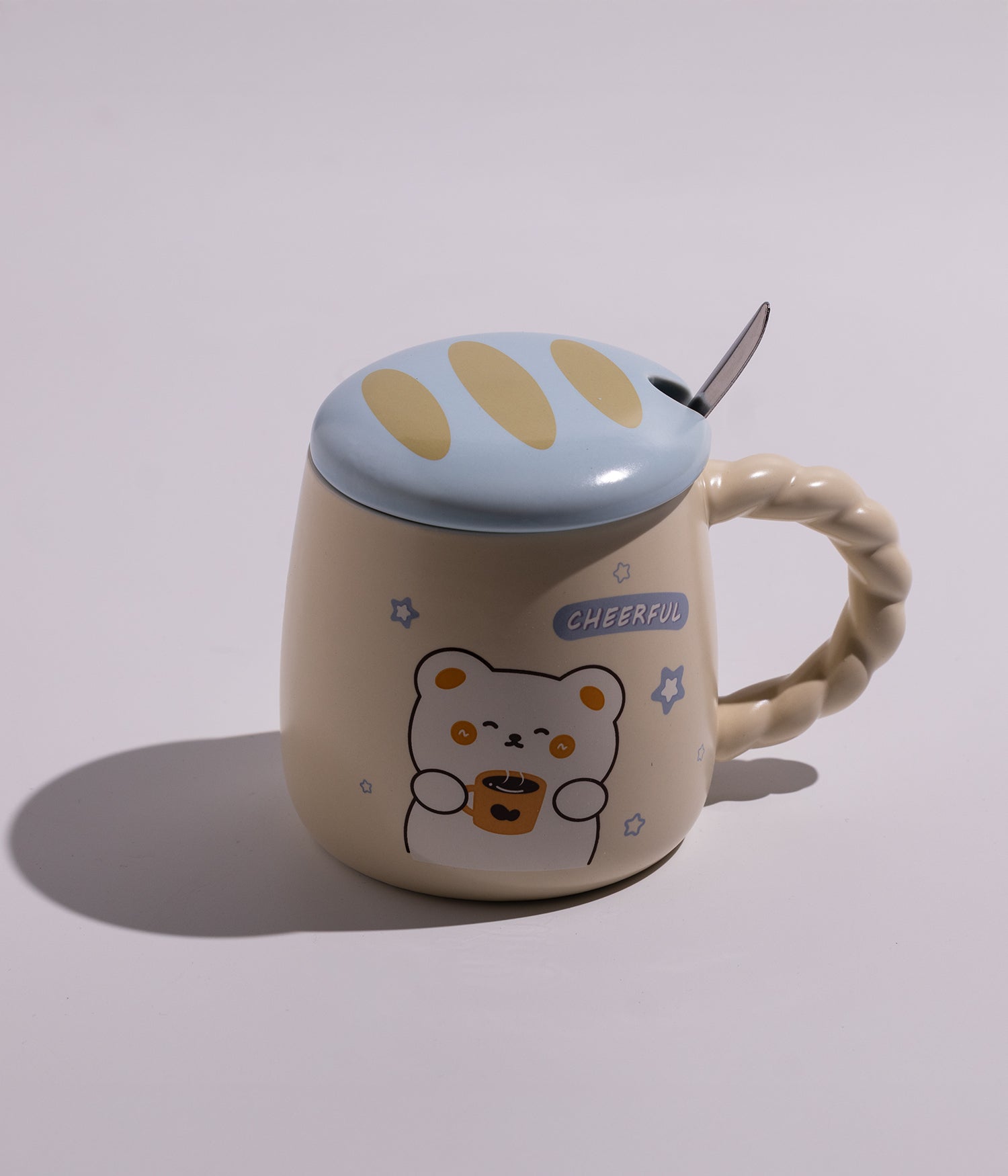 كوب سيراميك بتصميم حيوانات أليفة مع غطاء وملعقة