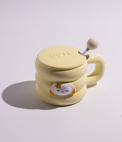 كوب سيراميك بتصميم دوائر مع غطاء وملعقة