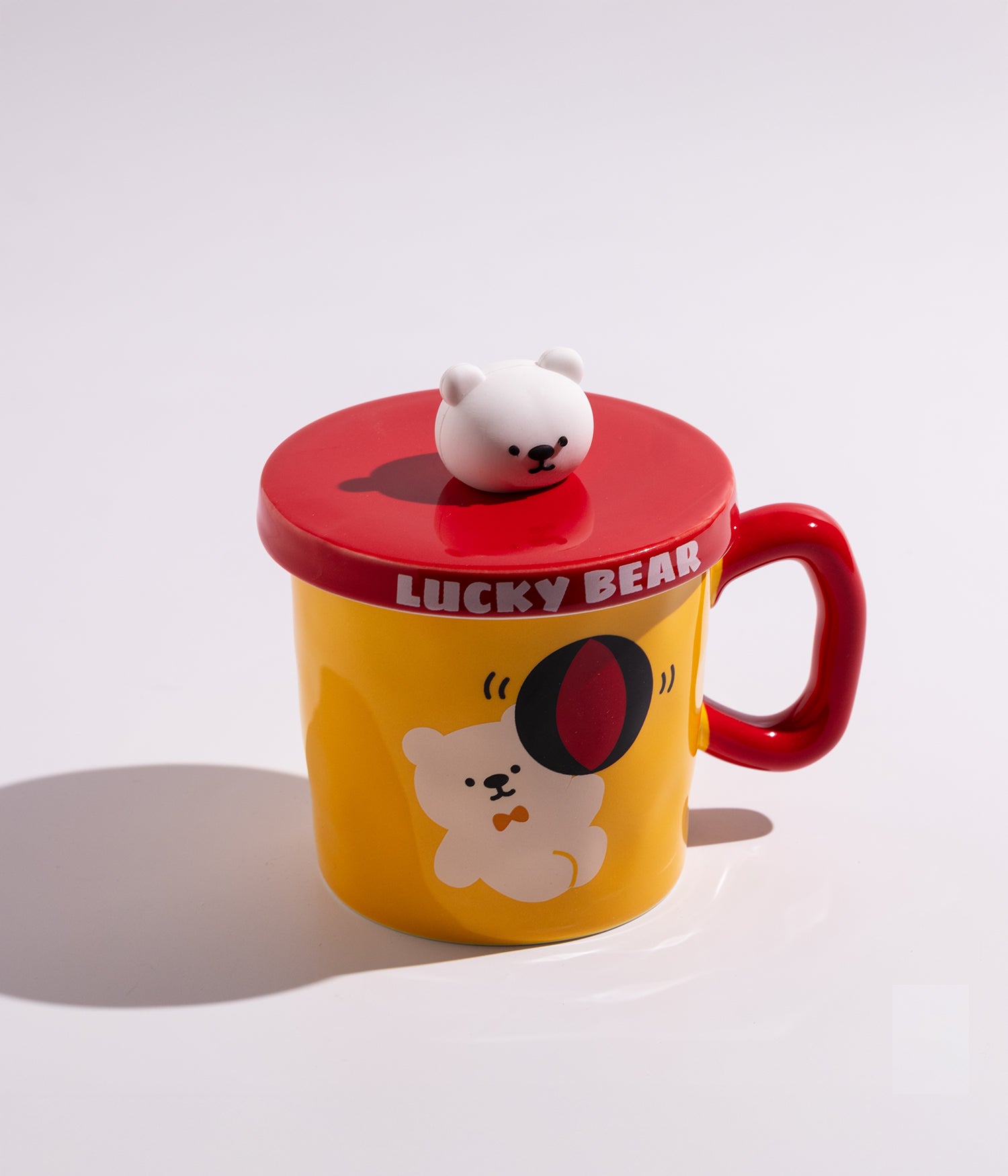 كوب سيراميك بتصميم مجسم رأس الدب على الملعقة مع غطاء