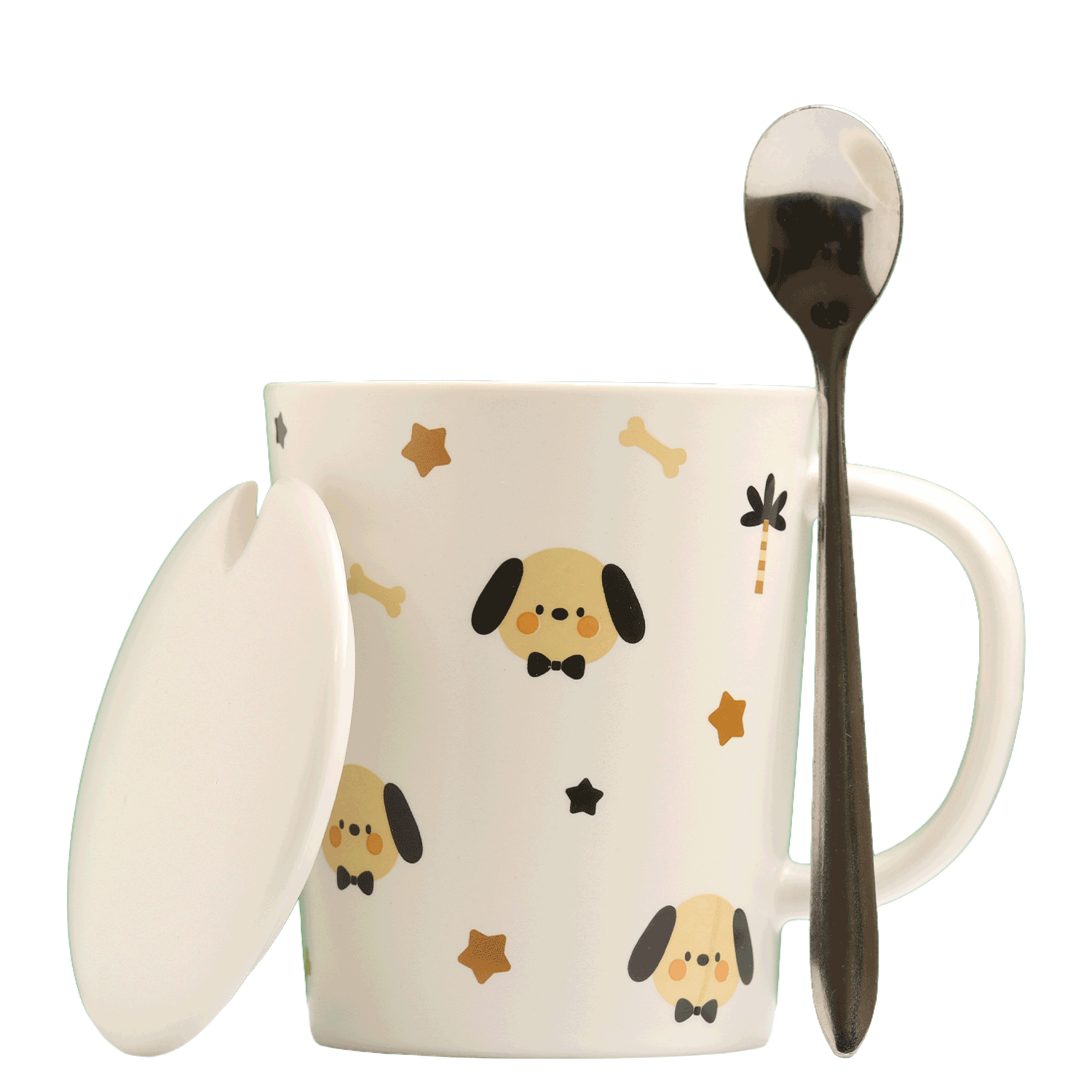 Ceramic mug with a dog and star design for tea and coffee