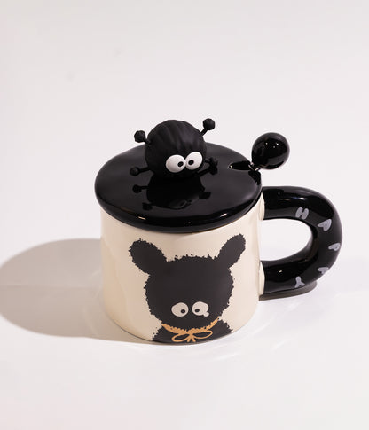 كوب سيراميك بتصميم خاروف بشخصيات مرحة مع غطاء ومزاز