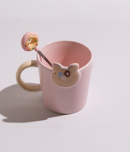 كوب سيراميك بمجسم أرنب مزوّد بملعقة على شكل دونات