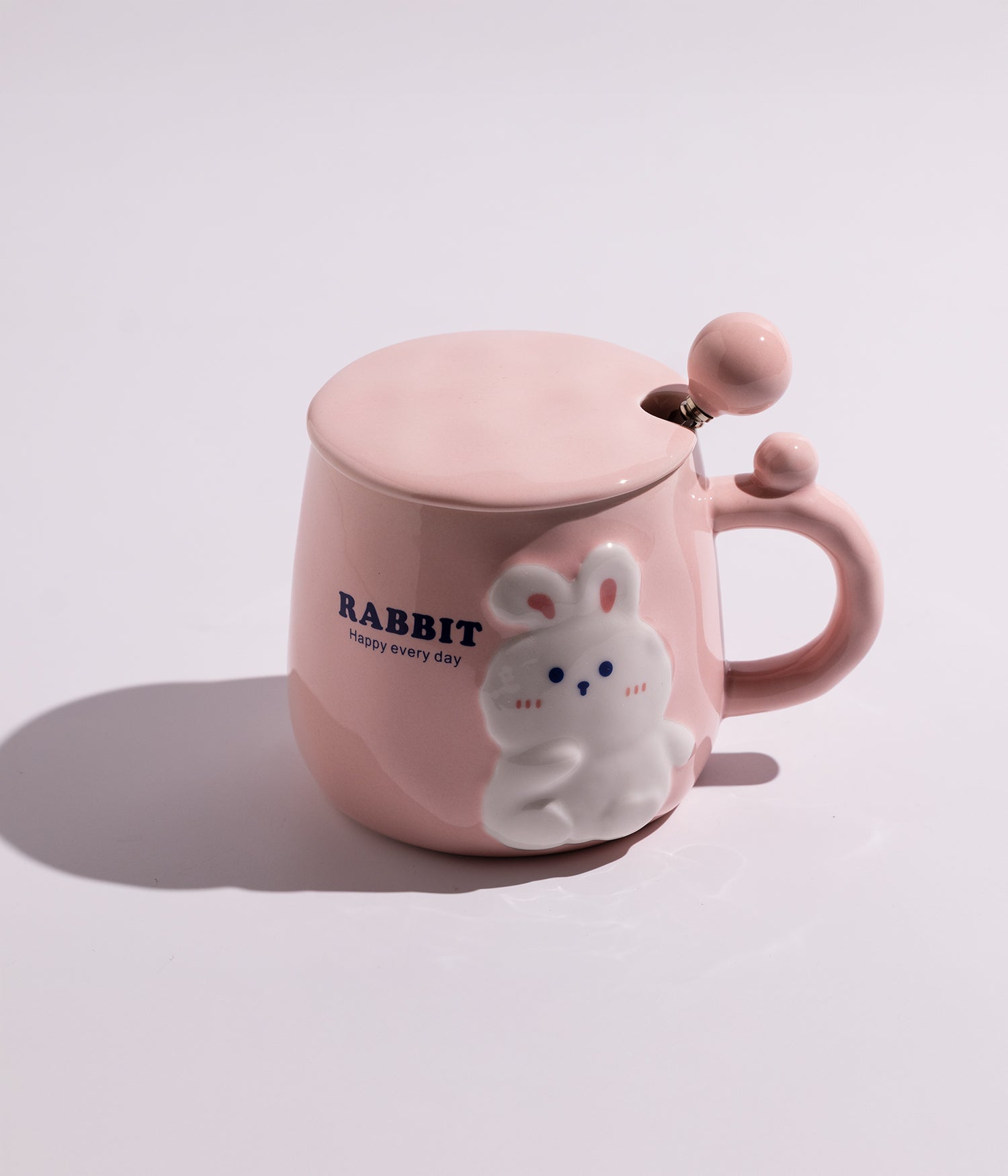 كوب سيراميك بتصميم أرنب مع غطاء وملعقة