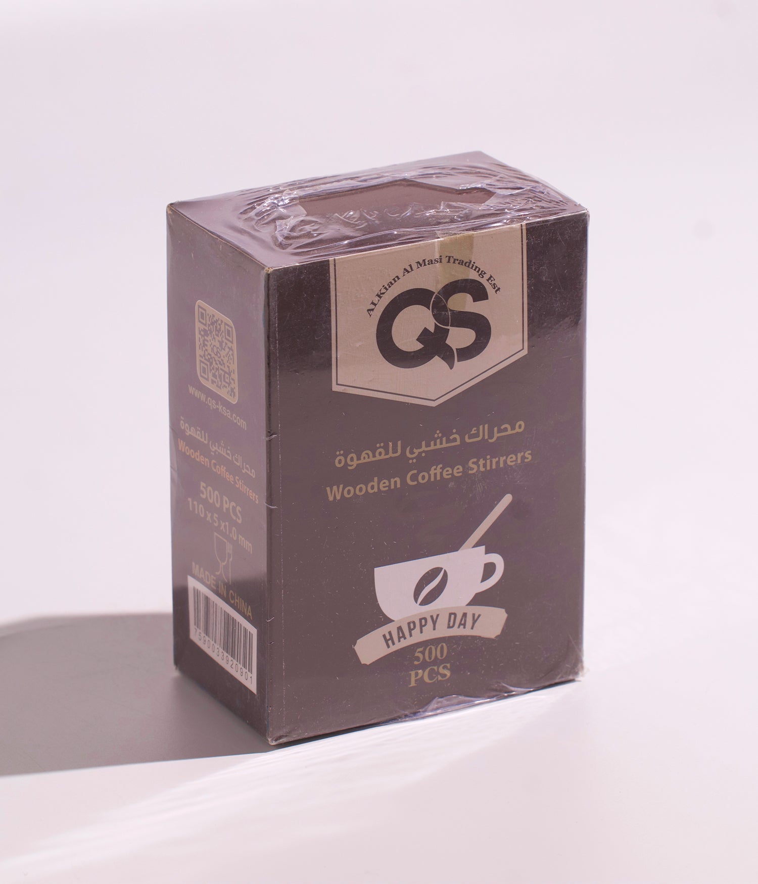 كيو إس محرّك قهوة خشبي – 500 قطعة (110×5×1 ملم)