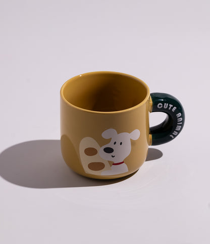 كوب سيراميك برسمة كلب مرح وبتصميم واسع وكبير